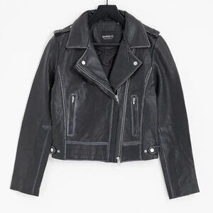 Barney's Originals Beppe Leather Jacket - Black with ribbed detail